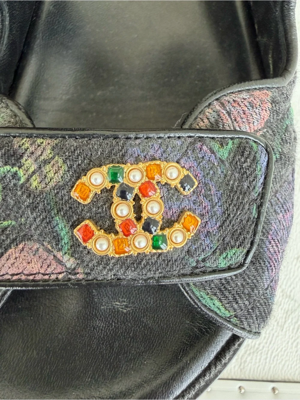 CHANEL 🖤 Interlocking CC Multicolor Denim Dad Sandals Sz 36